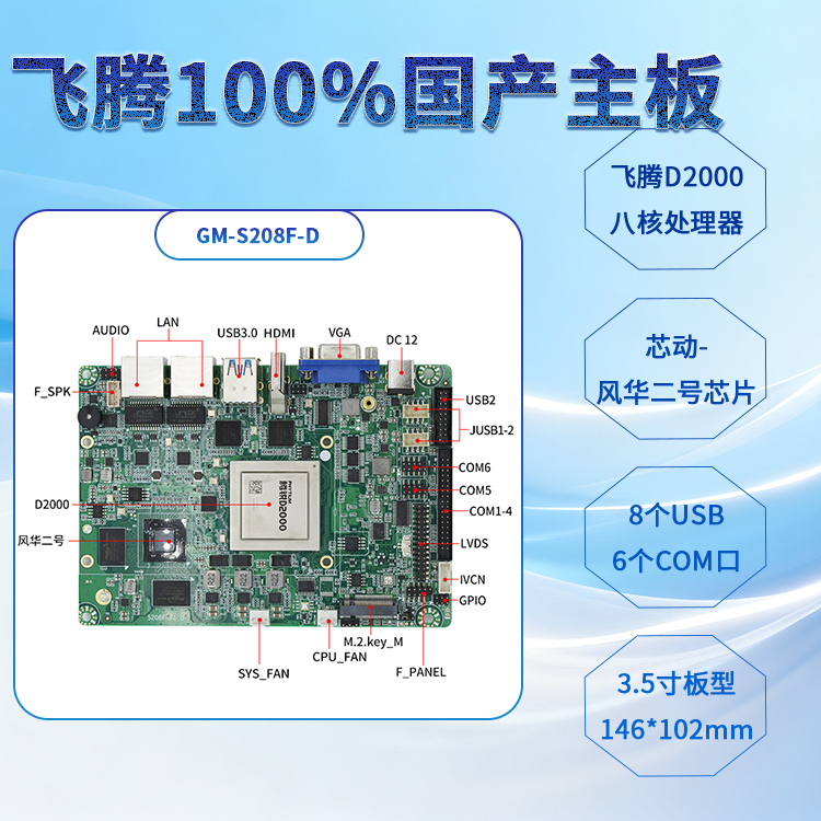 飛騰D2000/8全國產主板S208F-D(圖1) 飛騰D2000/8全國產主板S208F-D(圖1)